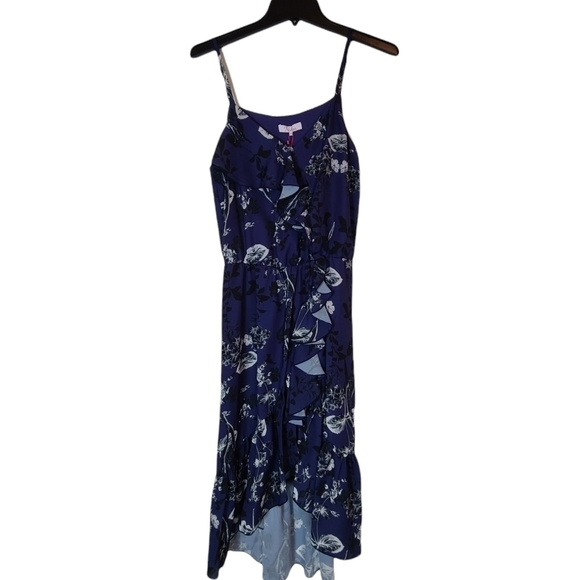 Parker Floral Navy Paradise Ruffled Midi Dress XS NWT - Picture 6 of 9